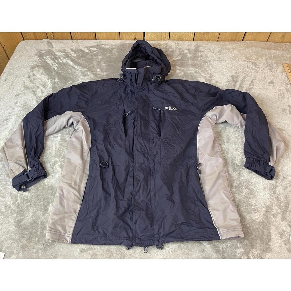 FILA Blue Gray Ski Snowboard Reflective Hooded Jacket Coat Men's XL  !!!!!